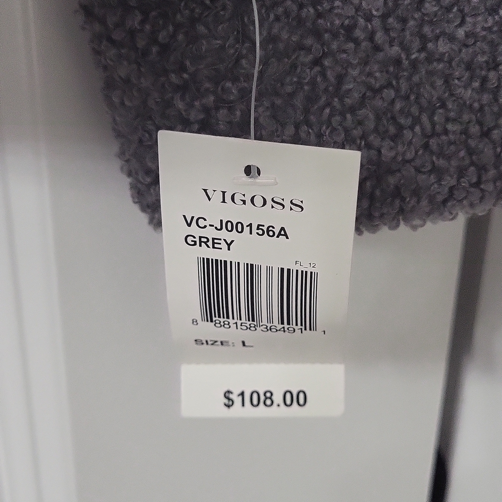 NWT Vigoss Grey Sherpa Faux Suede Open Blazer Cardigan Large - Picture 3 of 7